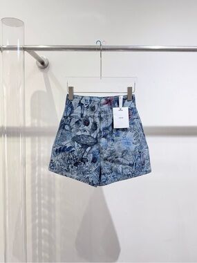 🚩steal Dior High-Waist Floral-Print Denim Shorts - Blue